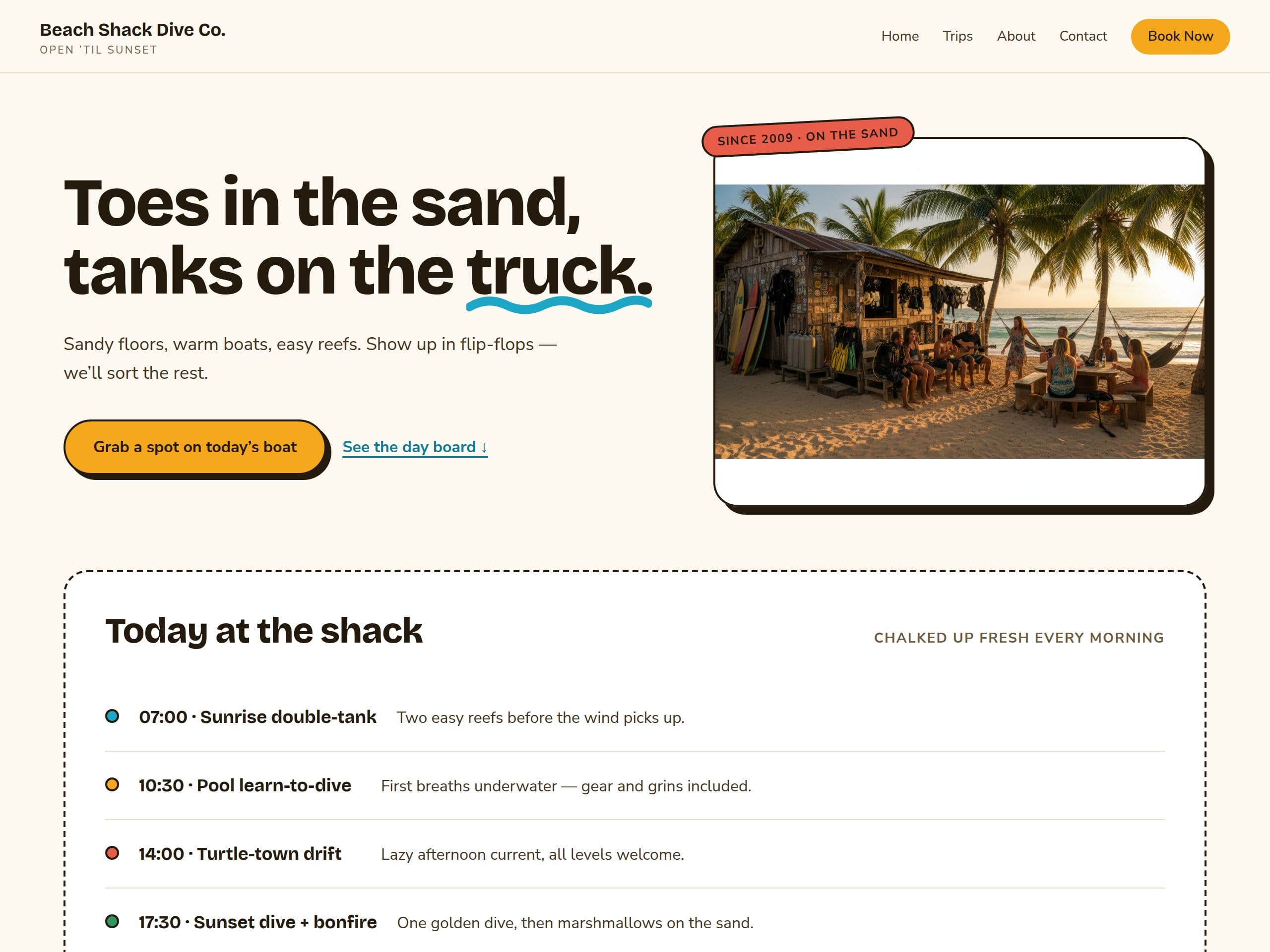 Home page of the Beach Shack website template
