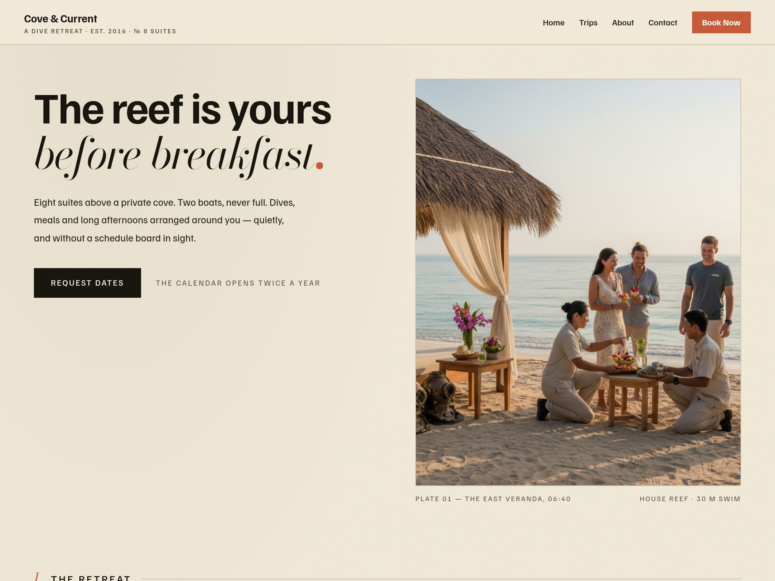 Home page of the Boutique Retreat website template